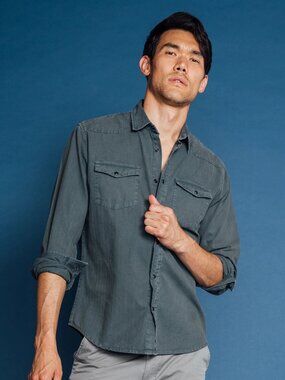 Original Paperbacks Denim Blue Herringbone Long Sleeve Shirt/12630